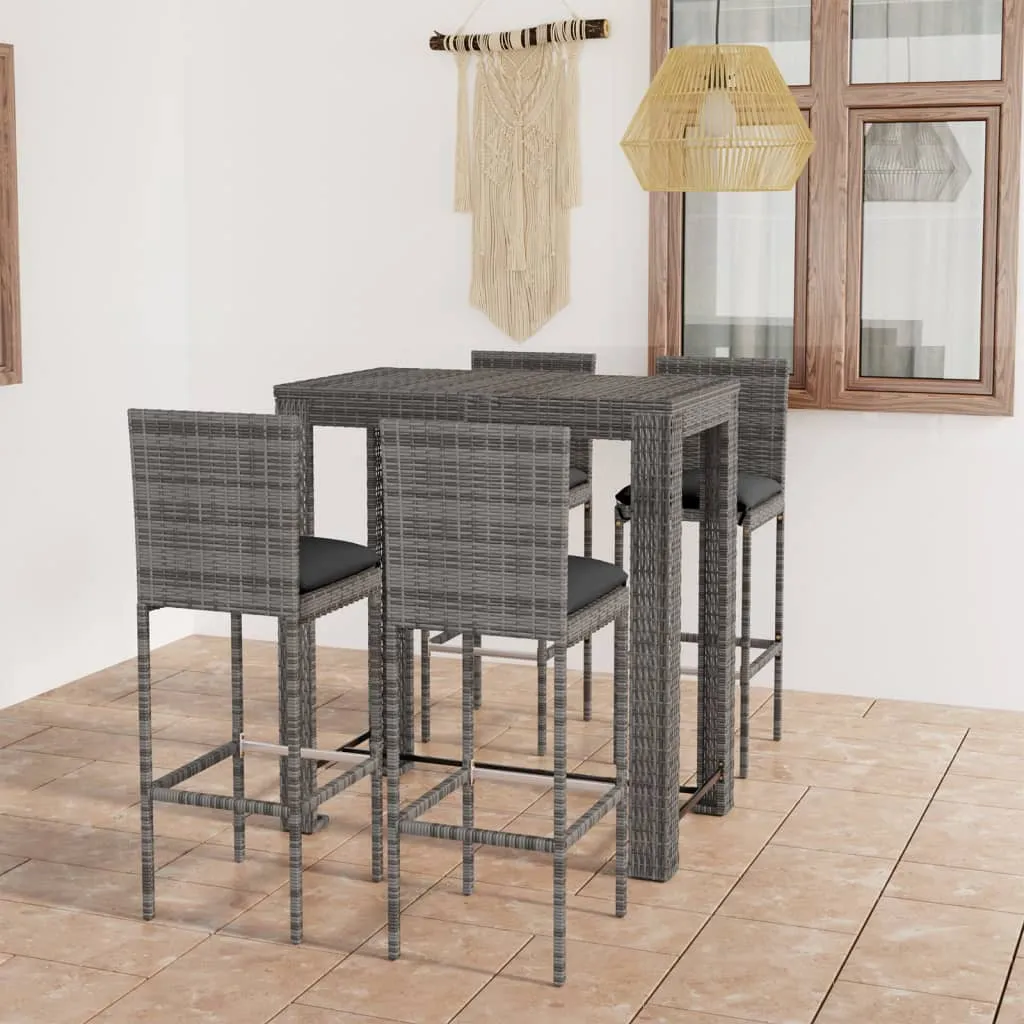 vidaXL Set Bar da Giardino 5 pz con Cuscini in Polyrattan Grigio