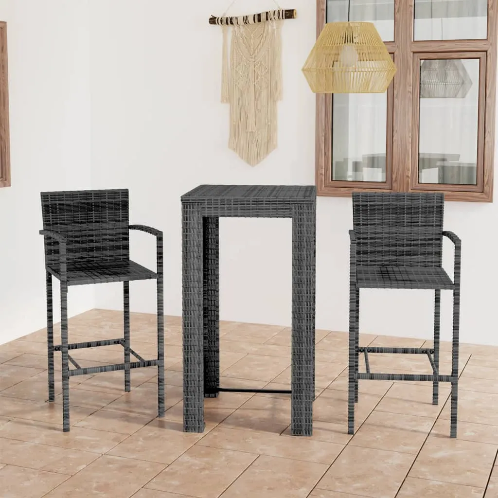 vidaXL Set Bar da Giardino 3 pz con Braccioli in Polyrattan Grigio