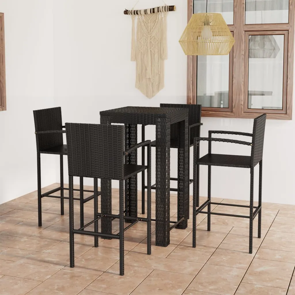 vidaXL Set Bar da Giardino 5 pz con Braccioli in Polyrattan Nero