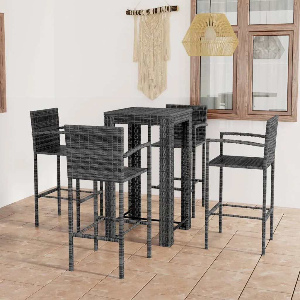 vidaXL Set Bar da Giardino 5 pz con Braccioli in Polyrattan Grigio