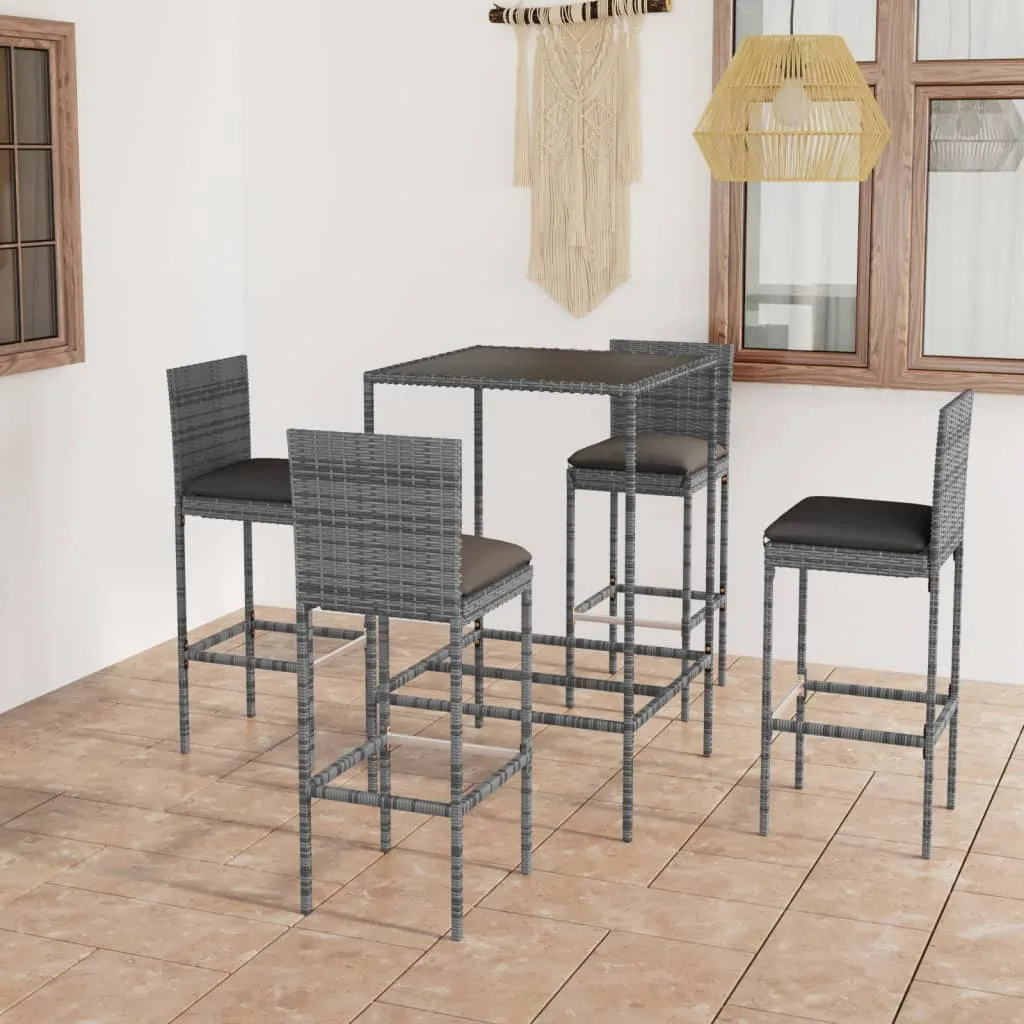 vidaXL Set da Bar da Giardino 5 pz con Cuscini in Polyrattan Grigio