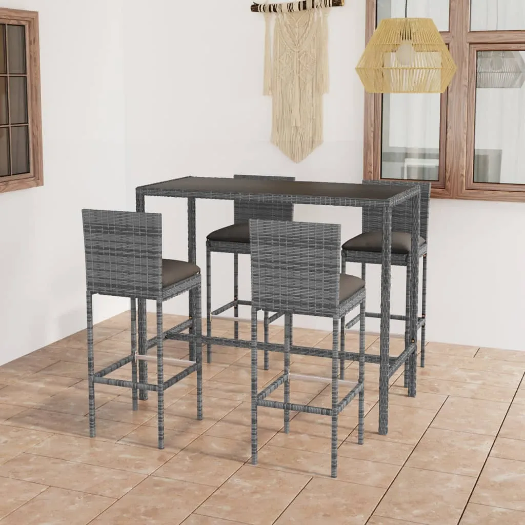 vidaXL Set da Bar da Giardino 5 pz con Cuscini in Polyrattan Grigio