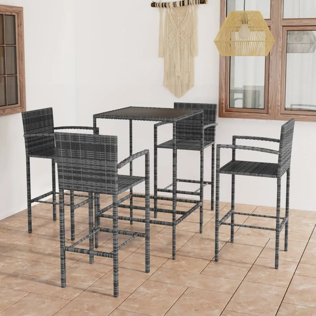 vidaXL Set da Bar da Giardino 5 pz in Polyrattan Grigio