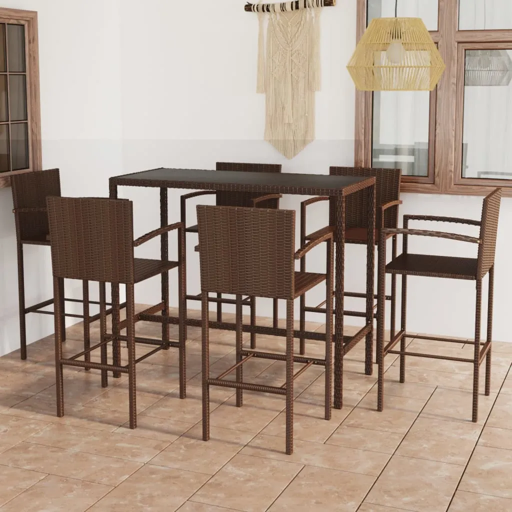 vidaXL Set da Bar da Giardino 7 pz in Polyrattan Marrone