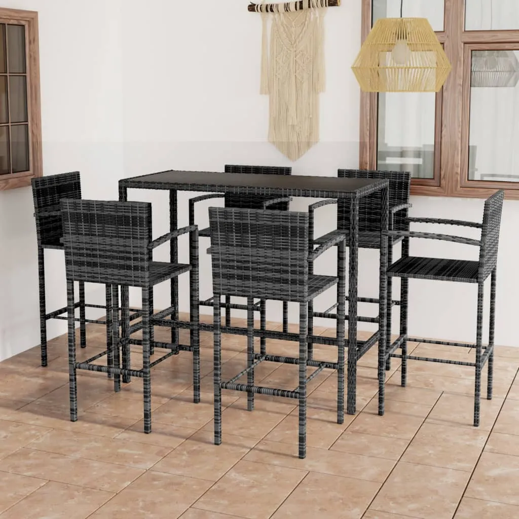 vidaXL Set da Bar da Giardino 7 pz in Polyrattan Grigio