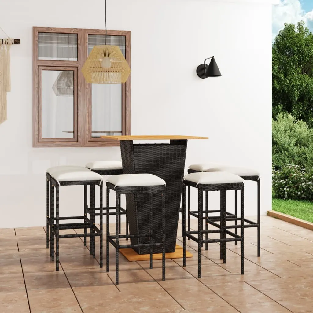 vidaXL Set da Bar da Giardino 9 pz con Cuscini in Polyrattan Nero