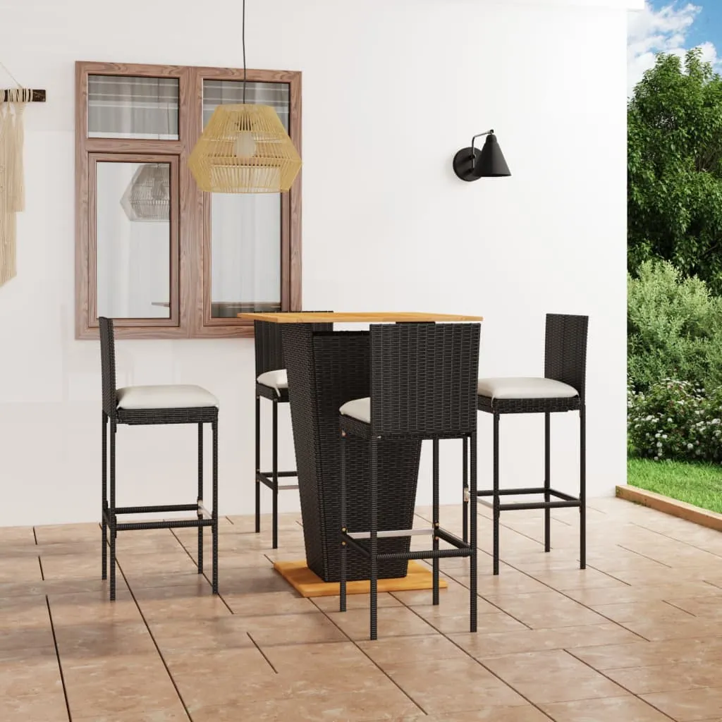 vidaXL Set da Bar da Giardino 5 pz con Cuscini in Polyrattan Nero