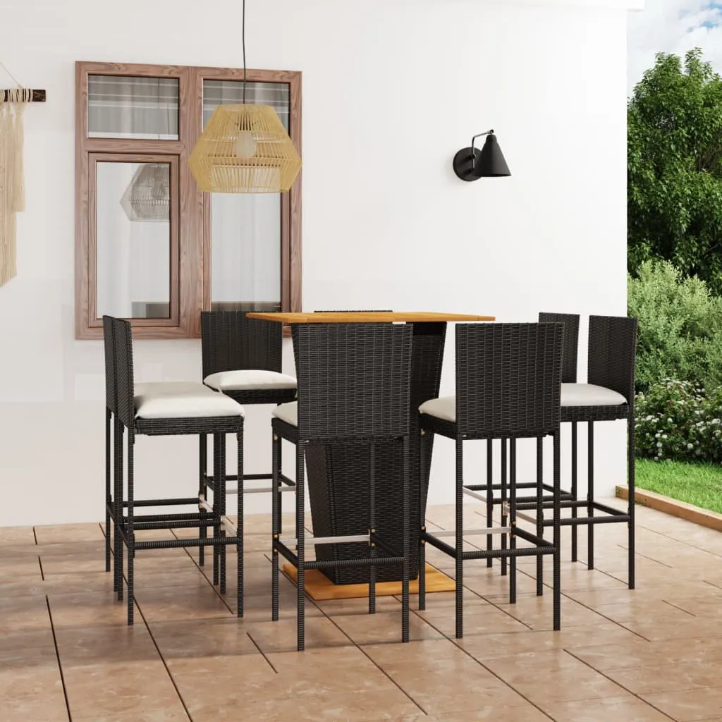 vidaXL Set da Bar da Giardino 9 pz con Cuscini in Polyrattan Nero