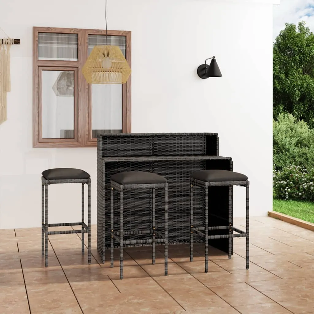 vidaXL Set Bar da Giardino 4 pz con Cuscini Grigio