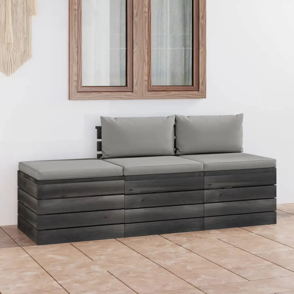 Set Divani da Giardino su Pallet 3 pz con Cuscini Massello Pino