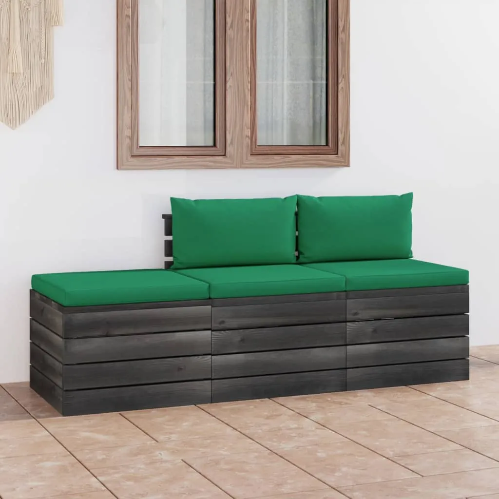 vidaXL Set Divani da Giardino su Pallet 3 pz con Cuscini Massello Pino