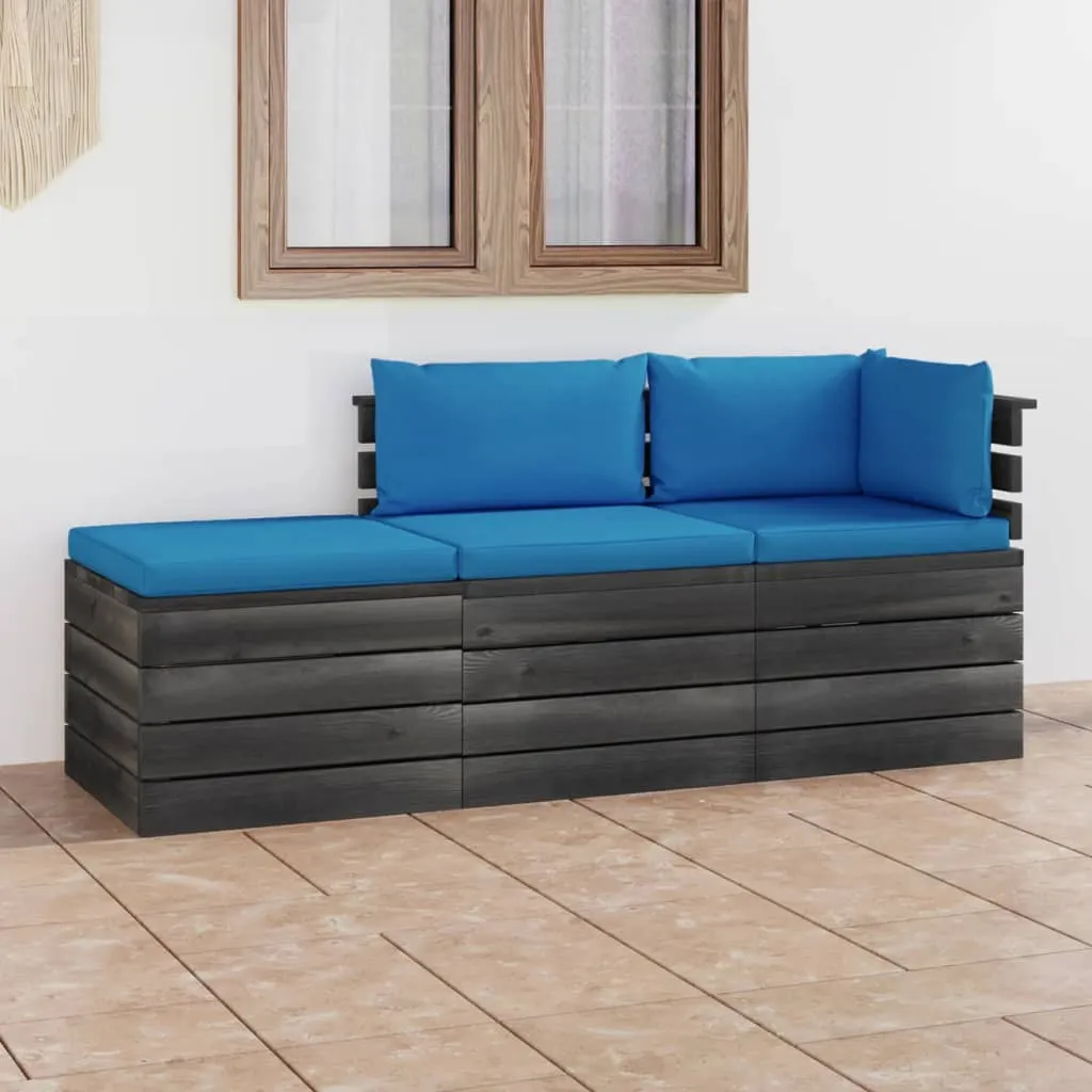 vidaXL Set Divani da Giardino su Pallet 3 pz con Cuscini Massello Pino