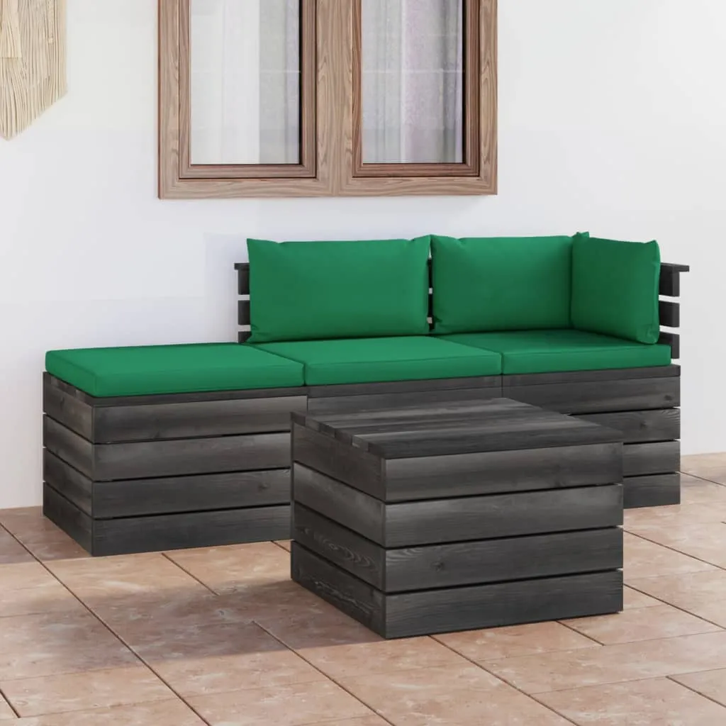 vidaXL Set Divani da Giardino su Pallet 4 pz con Cuscini Massello Pino