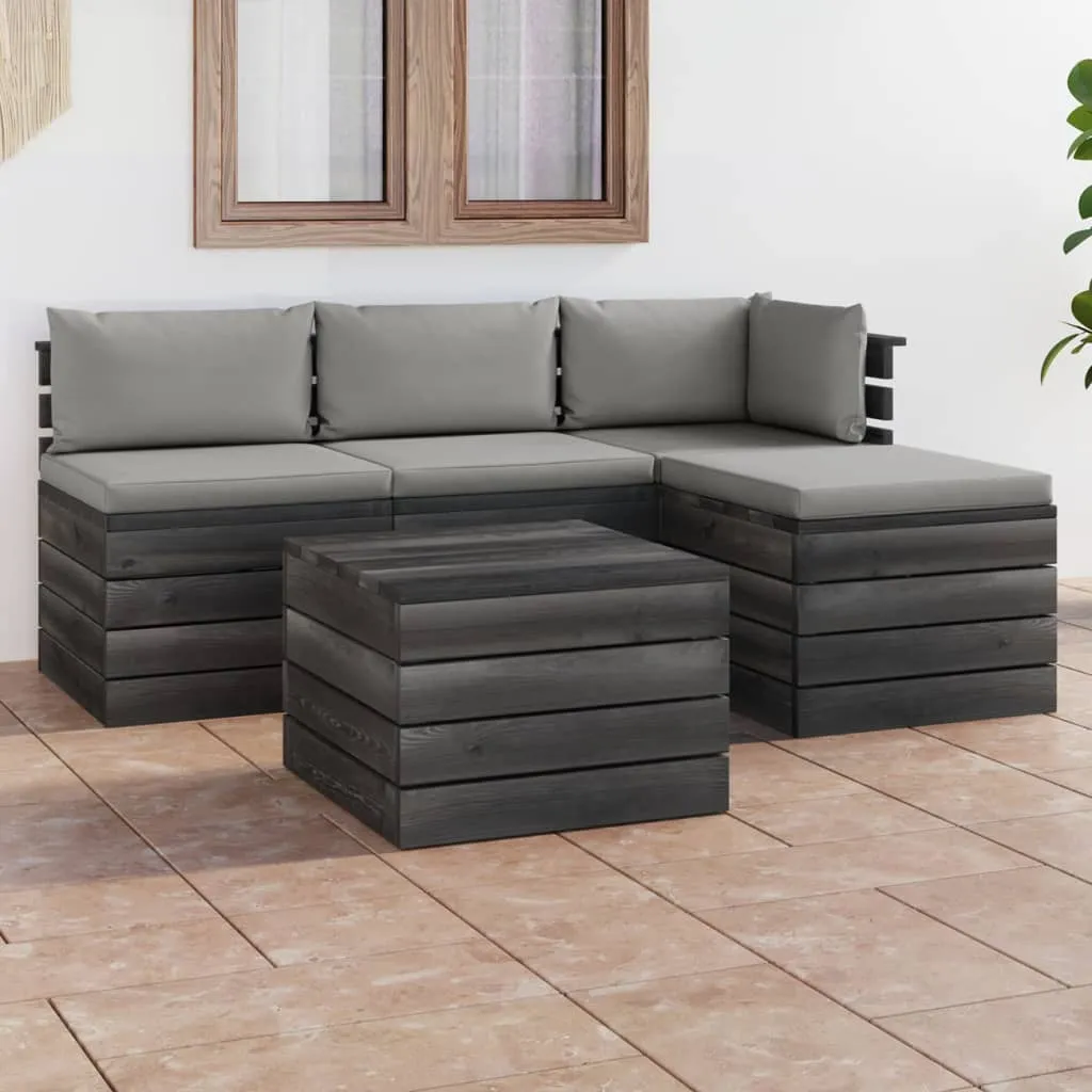 vidaXL Set Divani da Giardino su Pallet 5 pz con Cuscini Massello Pino