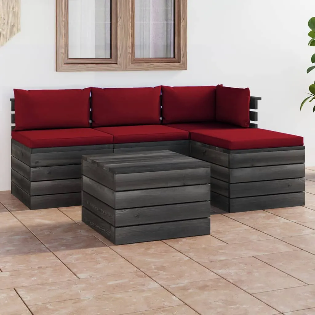 vidaXL Set Divani da Giardino su Pallet 5 pz con Cuscini Massello Pino