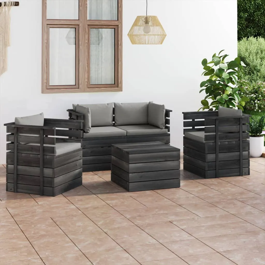 vidaXL Set Divani da Giardino su Pallet 5 pz con Cuscini Massello Pino