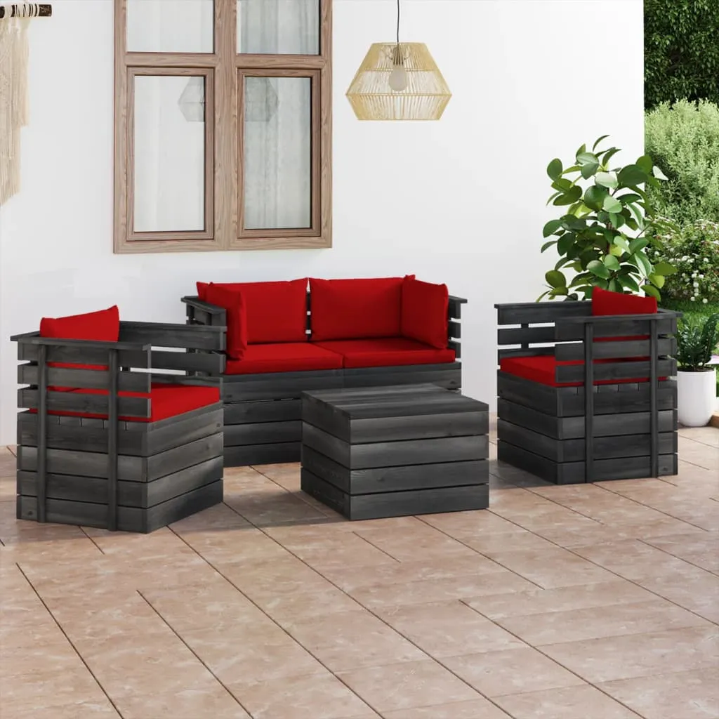 vidaXL Set Divani da Giardino su Pallet 5 pz con Cuscini Massello Pino