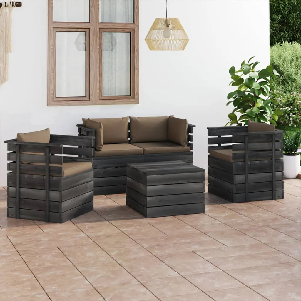 vidaXL Set Divani da Giardino su Pallet 5 pz con Cuscini Massello Pino