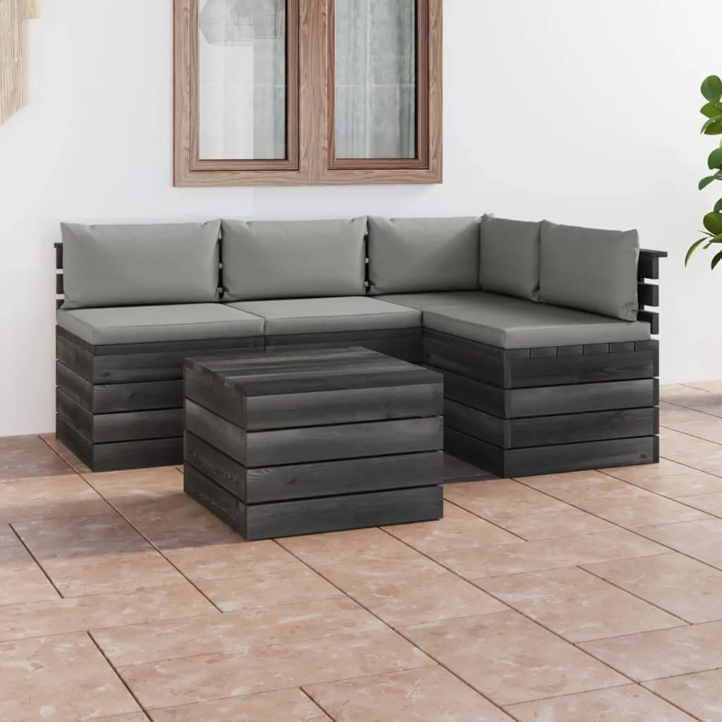 vidaXL Set Divani da Giardino su Pallet 5 pz con Cuscini Massello Pino