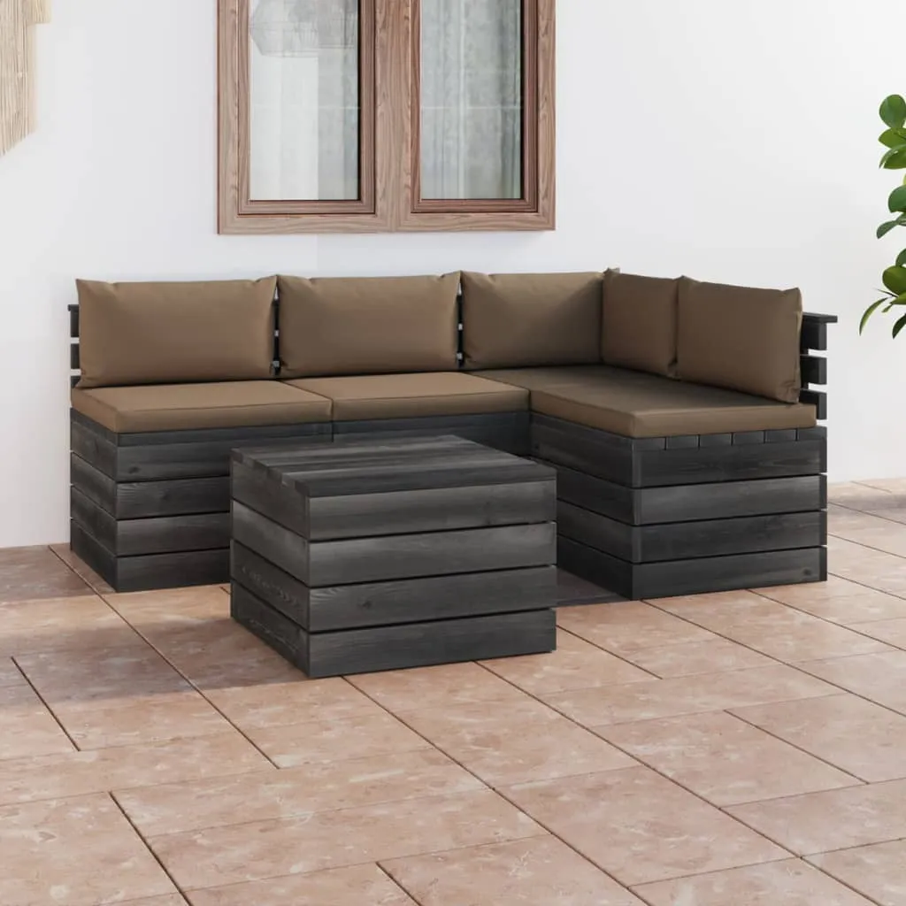 vidaXL Set Divani da Giardino su Pallet 5 pz con Cuscini Massello Pino