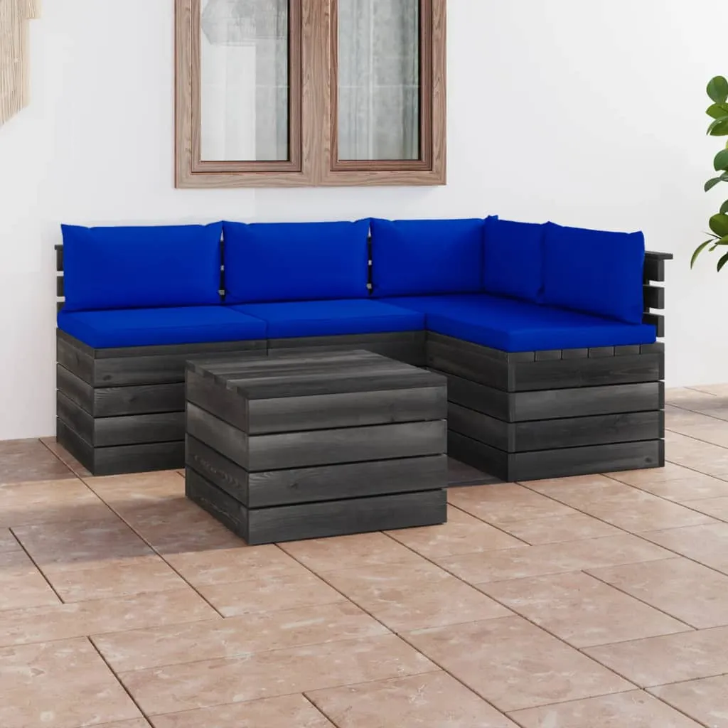 vidaXL Set Divani da Giardino su Pallet 5 pz con Cuscini Massello Pino