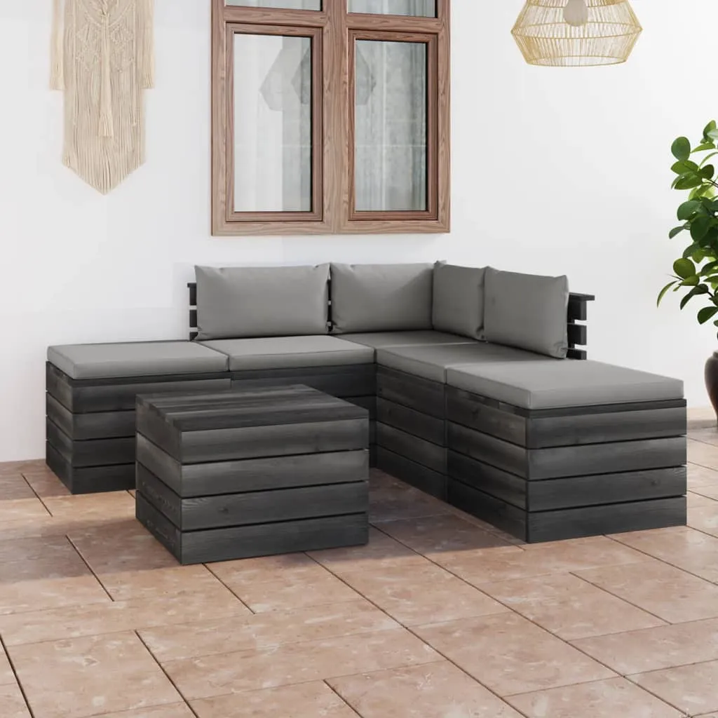 vidaXL Set Divani da Giardino su Pallet 6 pz con Cuscini Massello Pino