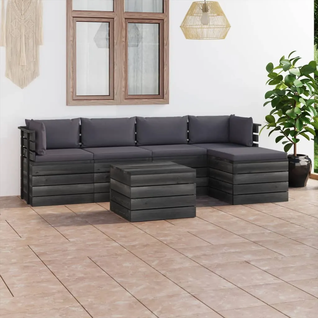 vidaXL Set Divani da Giardino su Pallet 6 pz con Cuscini Massello Pino