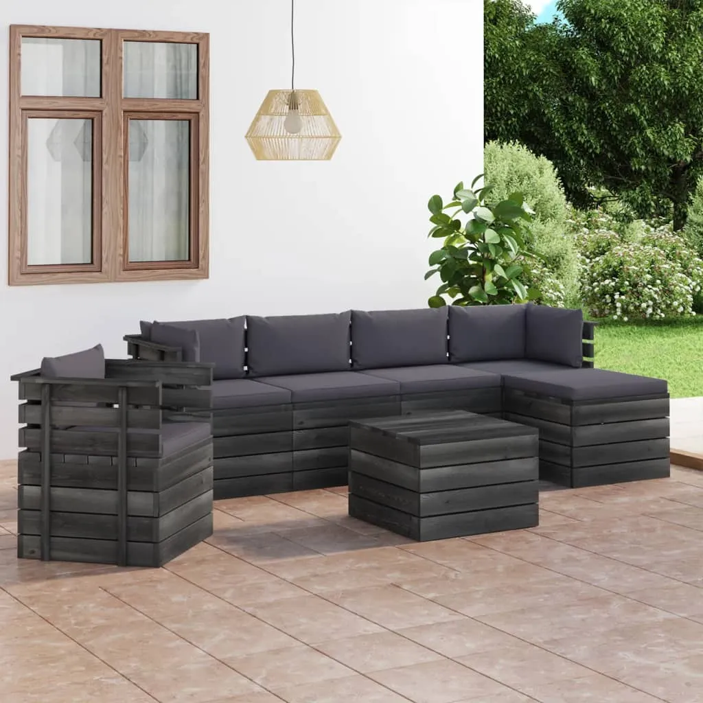 vidaXL Set Divani da Giardino su Pallet 7 pz con Cuscini Massello Pino