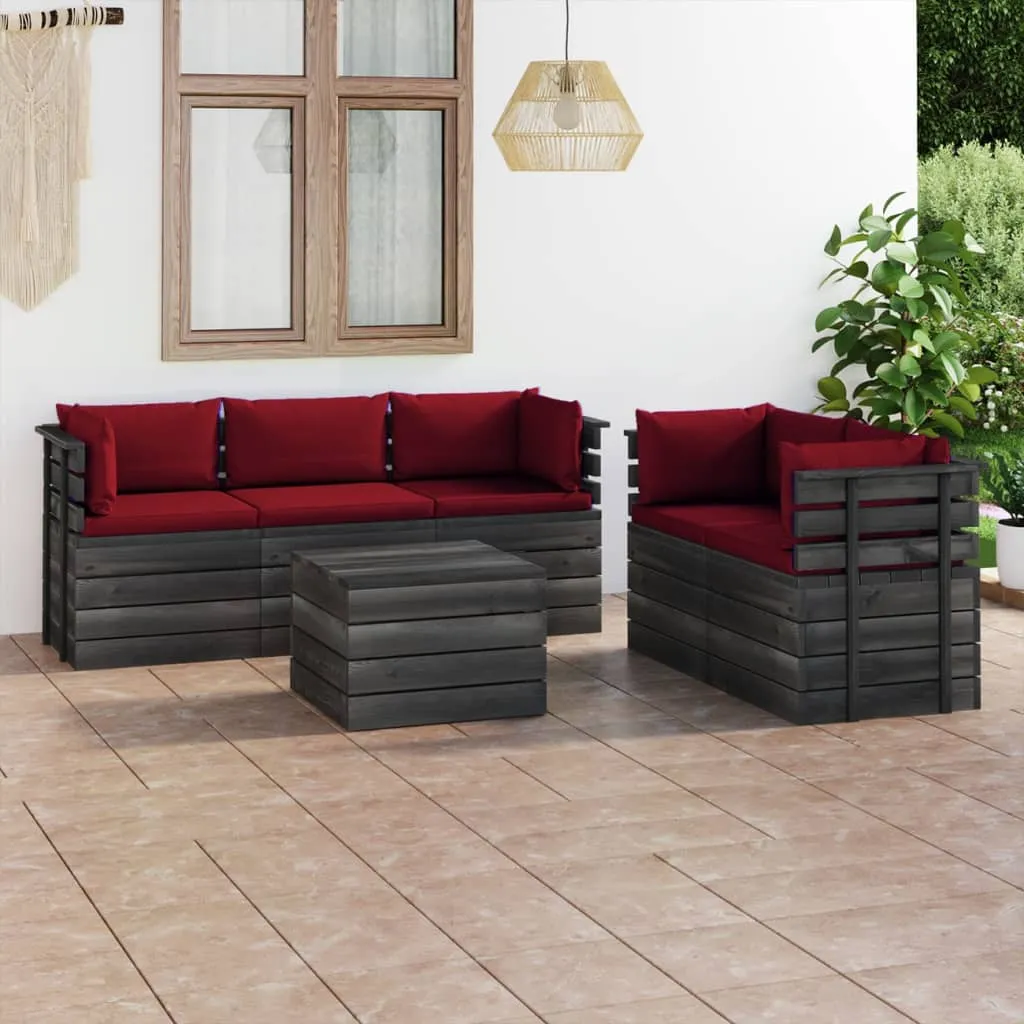 vidaXL Set Divani da Giardino su Pallet 6 pz con Cuscini Massello Pino