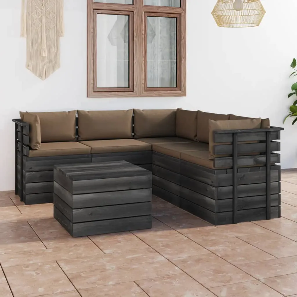 vidaXL Set Divani da Giardino su Pallet 6 pz con Cuscini Massello Pino