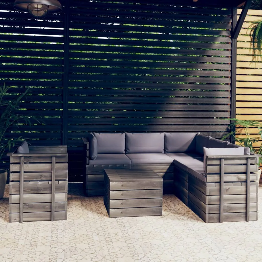 vidaXL Set Divani da Giardino su Pallet 7 pz con Cuscini Massello Pino