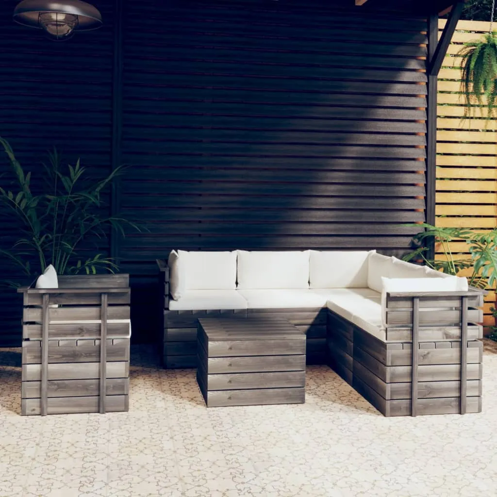 vidaXL Set Divani da Giardino su Pallet 7 pz con Cuscini Massello Pino