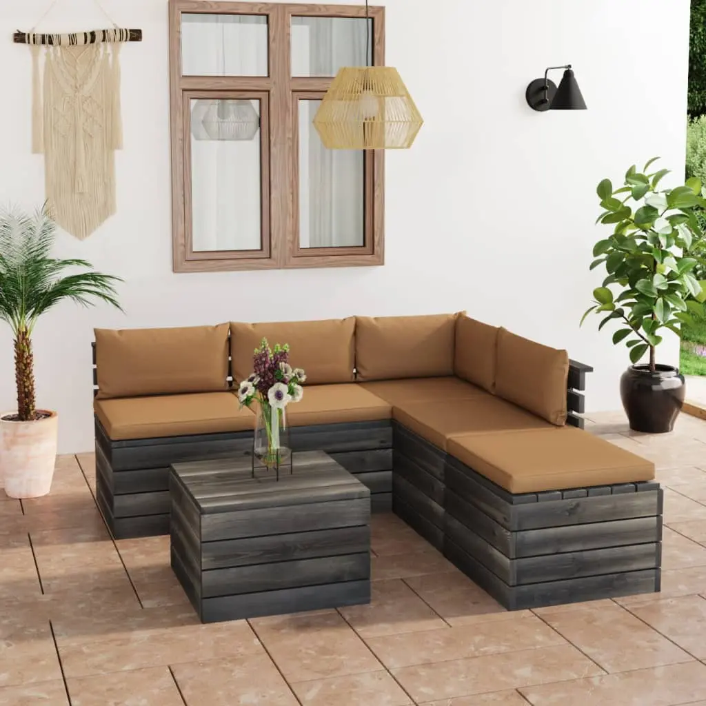 Set Divani da Giardino su Pallet 6 pz con Cuscini Massello Pino