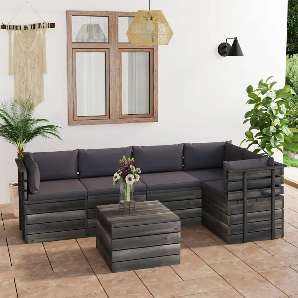 vidaXL Set Divani da Giardino su Pallet 6 pz con Cuscini Massello Pino