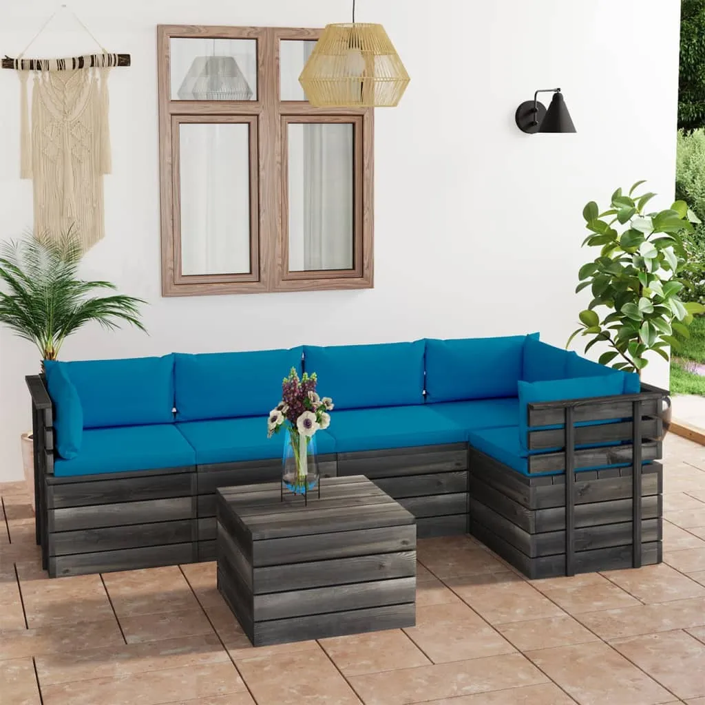 vidaXL Set Divani da Giardino su Pallet 6 pz con Cuscini Massello Pino