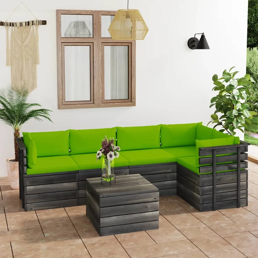 vidaXL Set Divani da Giardino su Pallet 6 pz con Cuscini Massello Pino