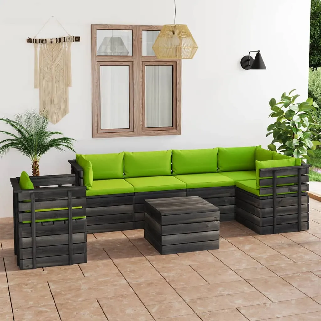 vidaXL Set Divani da Giardino su Pallet 7 pz con Cuscini Massello Pino