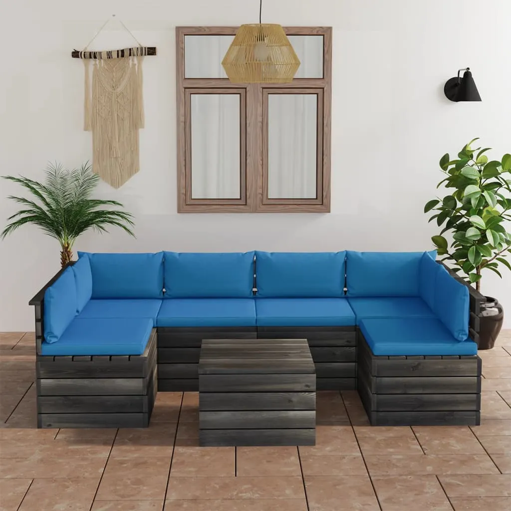 vidaXL Set Divani da Giardino su Pallet 7 pz con Cuscini Massello Pino