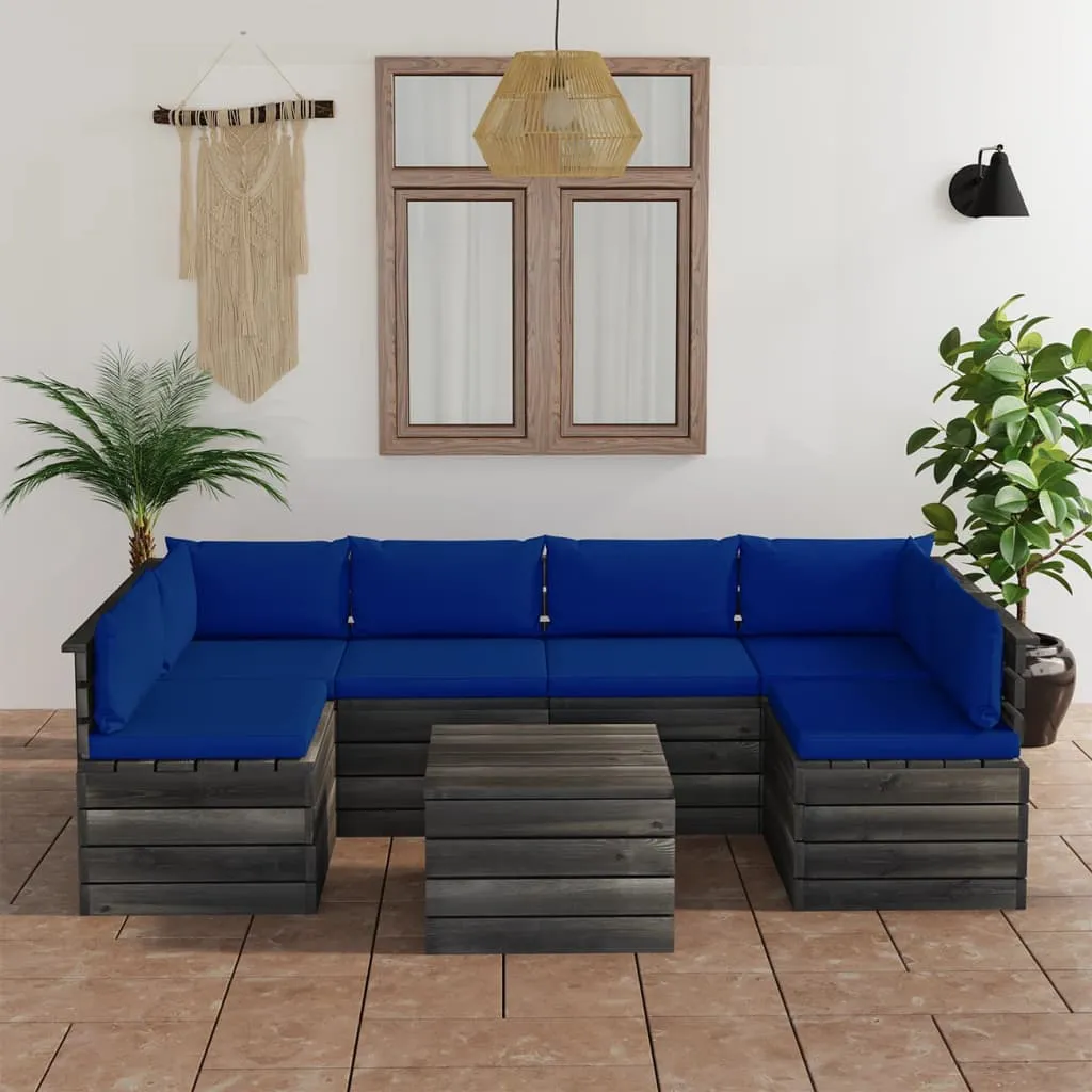 vidaXL Set Divani da Giardino su Pallet 7 pz con Cuscini Massello Pino