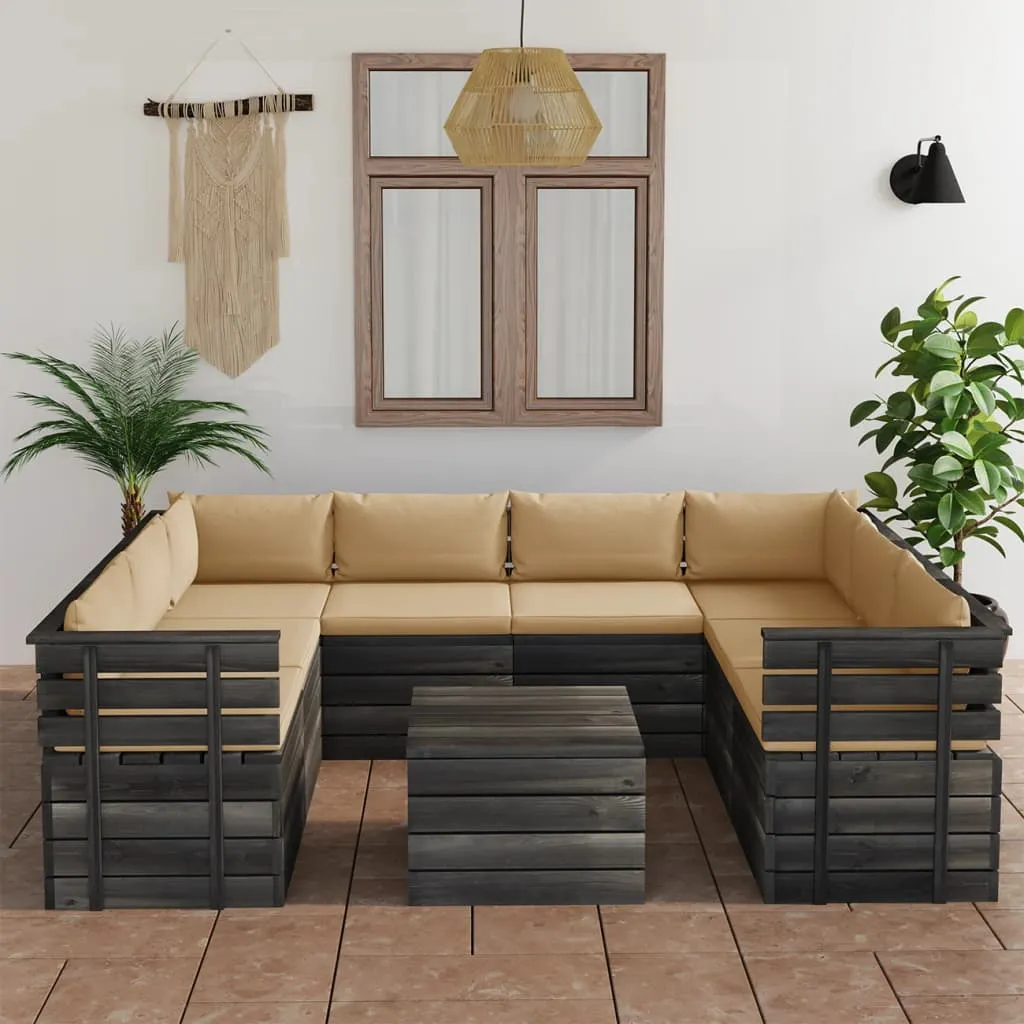 vidaXL Set Divani da Giardino su Pallet 9 pz con Cuscini Massello Pino