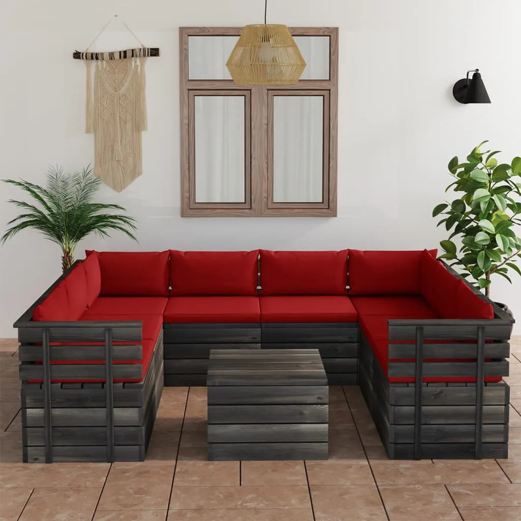 vidaXL Set Divani da Giardino su Pallet 9 pz con Cuscini Massello Pino