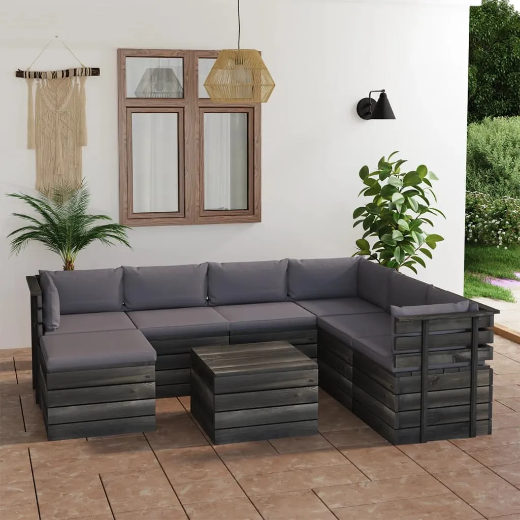 vidaXL Set Divani da Giardino su Pallet 8 pz con Cuscini Massello Pino