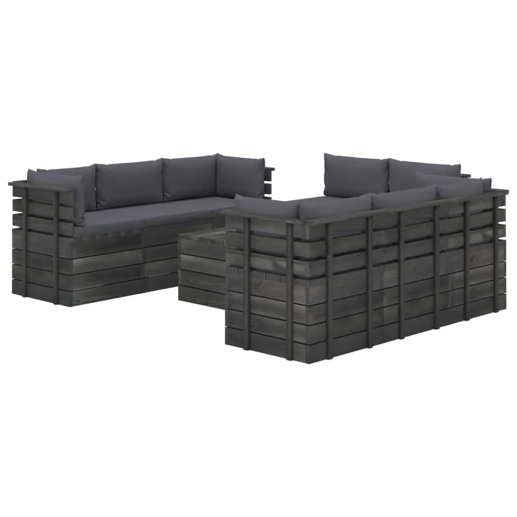 vidaXL Set Divani da Giardino su Pallet 9 pz con Cuscini Massello Pino