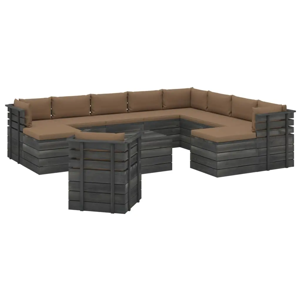 Set Divani da Giardino Pallet 12 pz con Cuscini Massello Pino