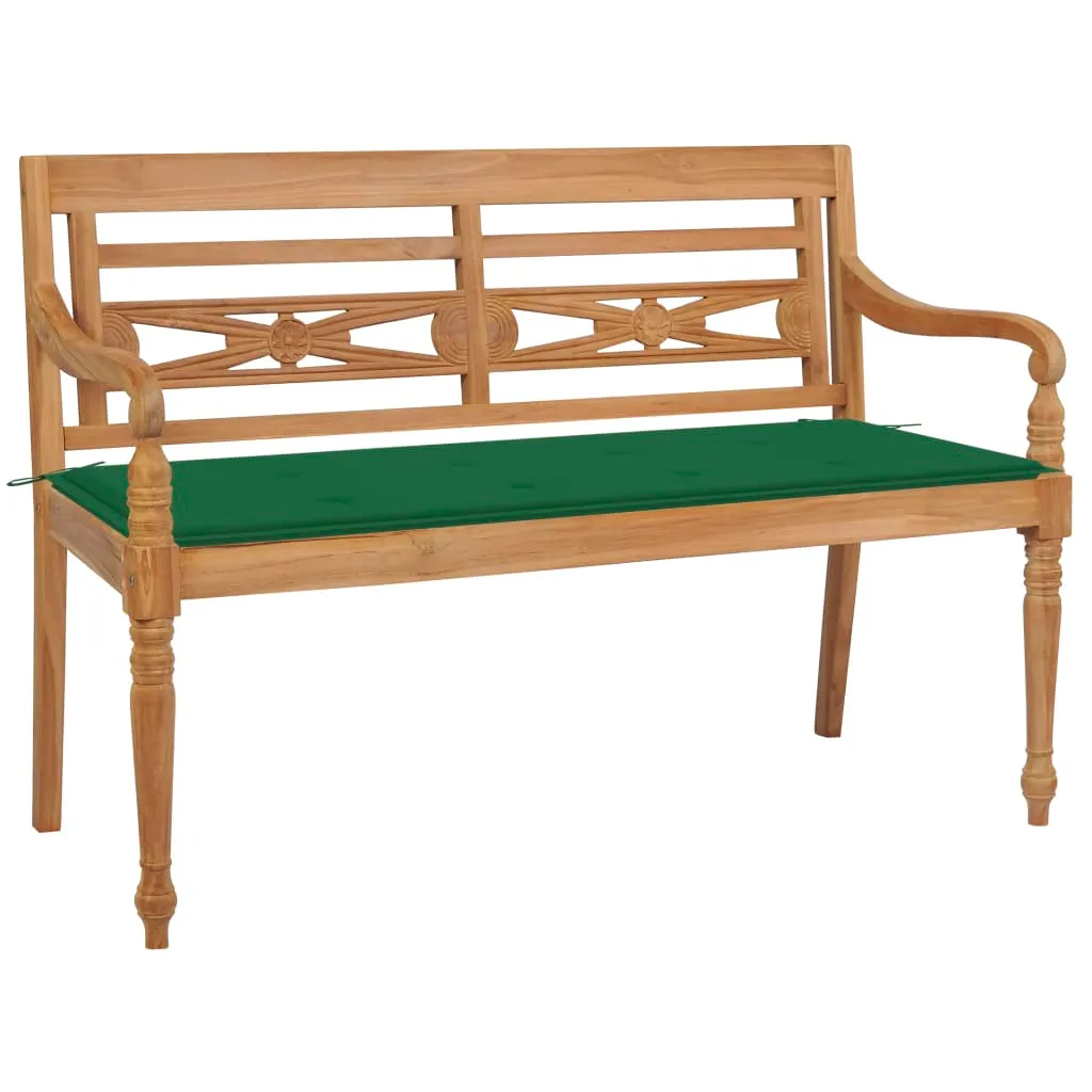 vidaXL Panca Batavia con Cuscino Verde 120 cm in Massello di Teak