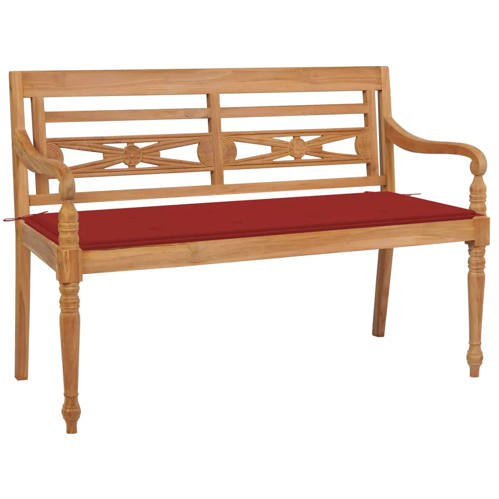 vidaXL Panca Batavia con Cuscino Rosso 120 cm in Massello di Teak