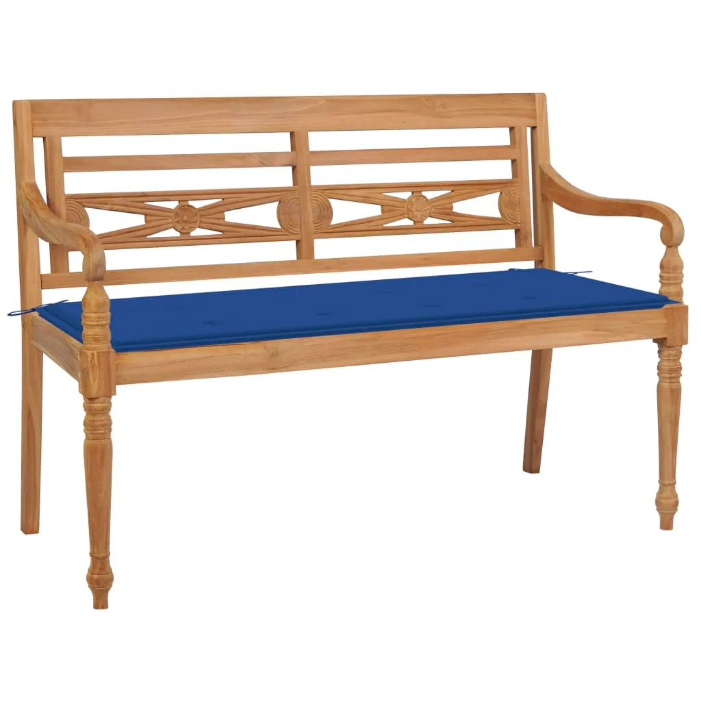 vidaXL Panca Batavia con Cuscino Blu Reale 120 cm in Massello di Teak