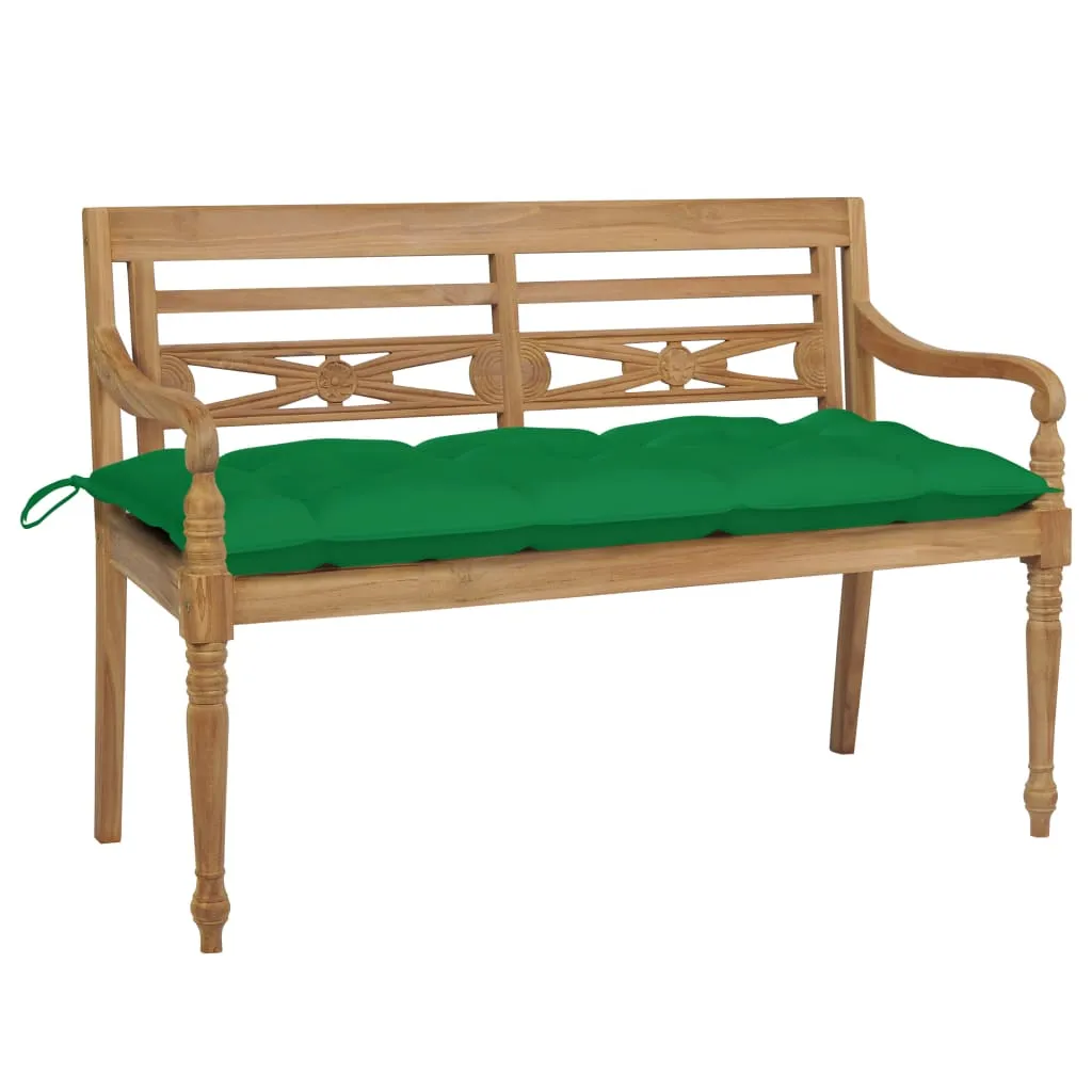 vidaXL Panca Batavia con Cuscino Verde 120 cm in Massello di Teak