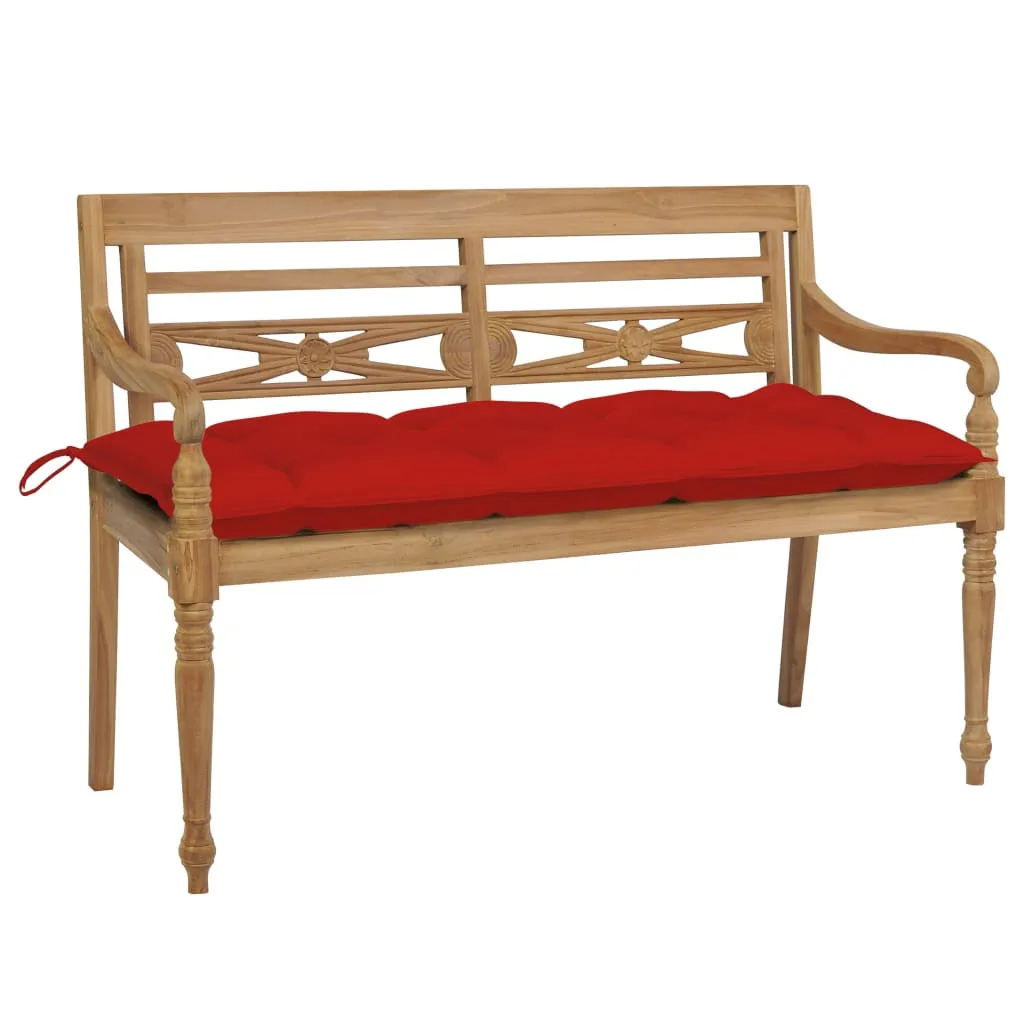 vidaXL Panca Batavia con Cuscino Rosso 120 cm in Massello di Teak