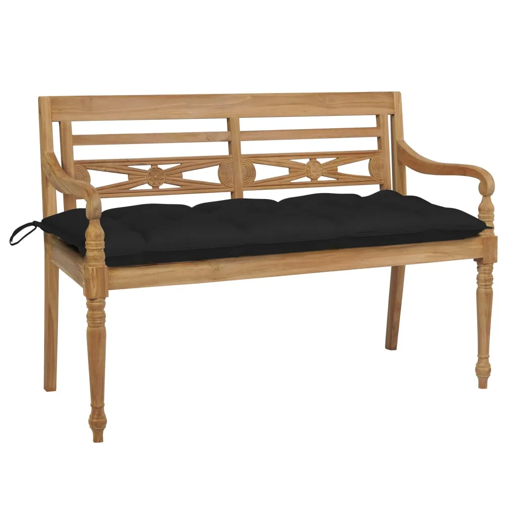 vidaXL Panca Batavia con Cuscino Nero 120 cm in Massello di Teak